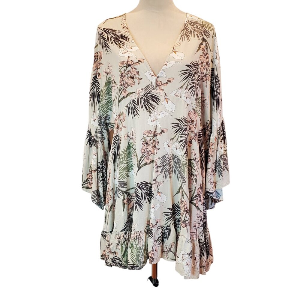 LABEL OF LOVE SZ M/L? Anthropologie Avalon Floral Mini Kaftan Cover-Up Dress
